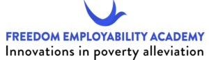 White Background with Blue and Black Logo for Freedom Employability Academy
